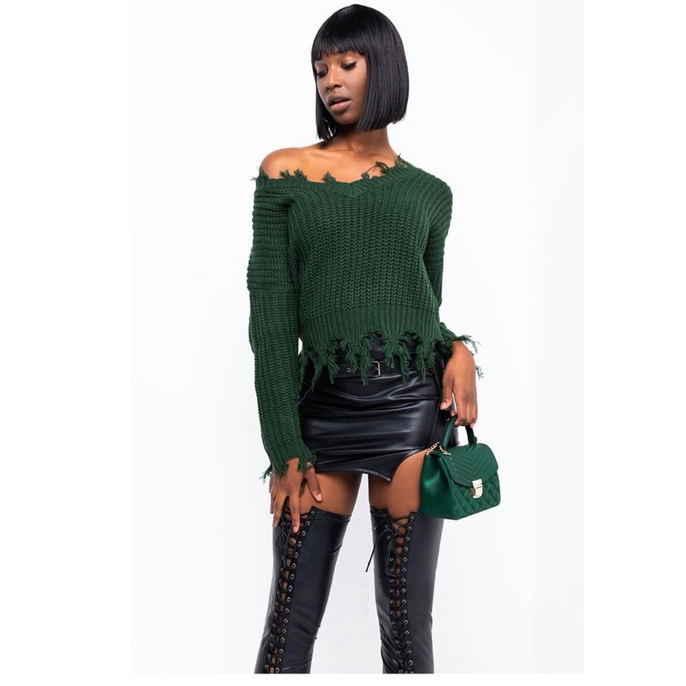 Cropped Knit Fringe Sweater